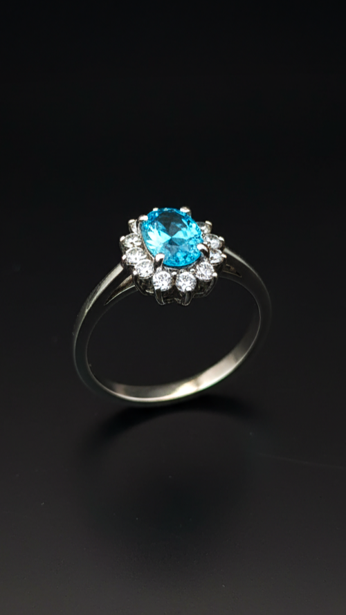 Princesa 02 · Anillo Circonita Azul central · Plata 925Ge