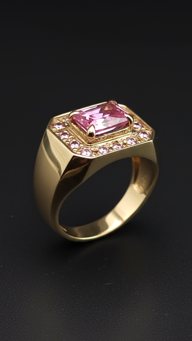 Sello Maroto 02 · Anillo con Moissanita Rosa central · Plata 925Ge