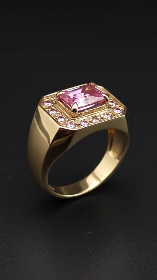 Sello Maroto 02 · Anillo con Moissanita Rosa central · Plata 925Ge